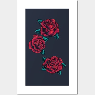 Vintage Neotraditional Roses in Red Posters and Art